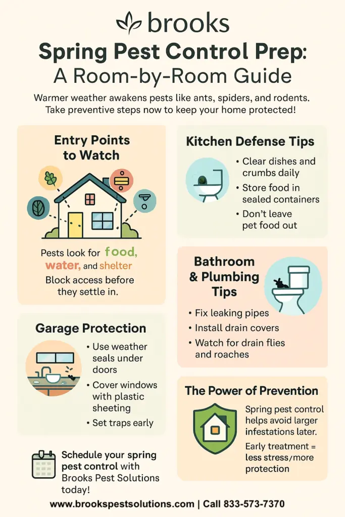spring pest control prep - room-by-room guide infographic